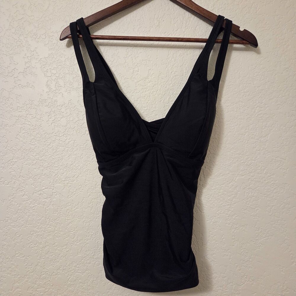 NWT Cupshe Black Ruched Crossback Tankini Top Size Large